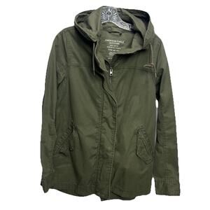 American Eagle Cargo Jacket Hooded Olive Green XS Full Zip Military